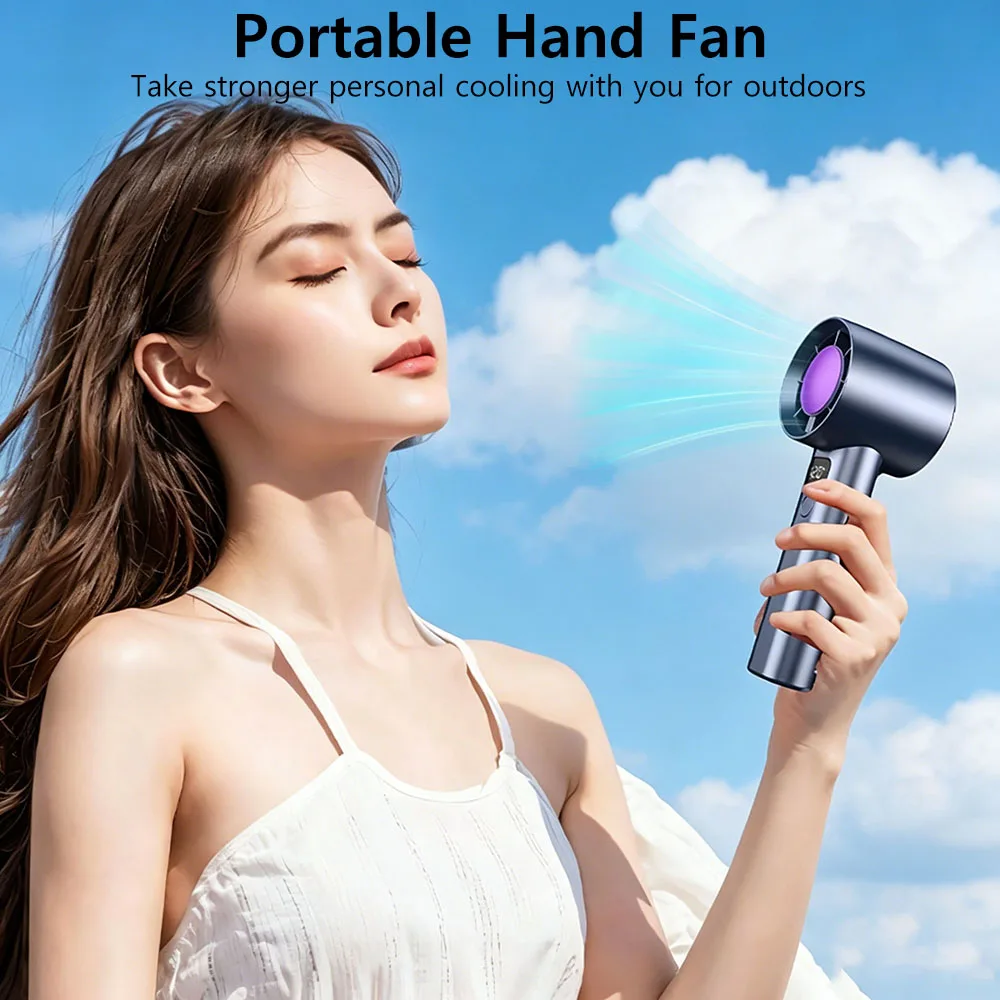 Compact 5-Speed Handheld Fan with Power Display & USB Rechargeable Battery - Lightweight Personal Cooling Fan with Stand