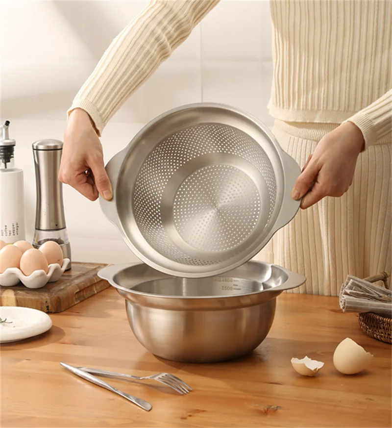 Vegetable washing basin Basket rice washing artifact Fruit filter basin Strainer Kitchen items 304 stainless steel drain basket