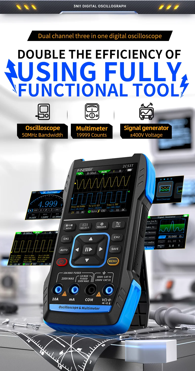 2C53T Three In One Oscilloscope Handheld Multimeter Signal Generator 50mHz Bandw