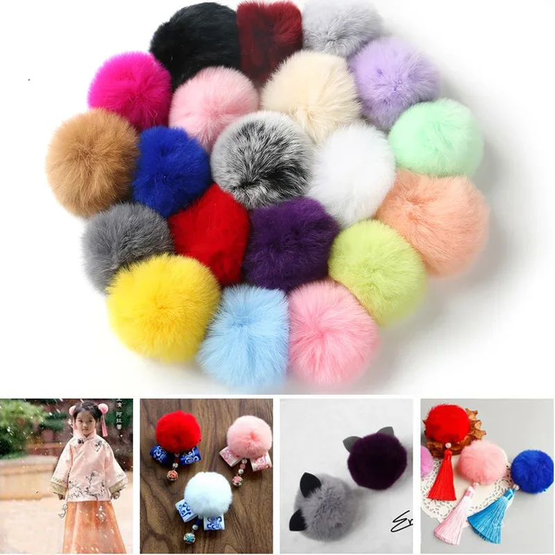 Pom poms craft supplies keychain real fur ball