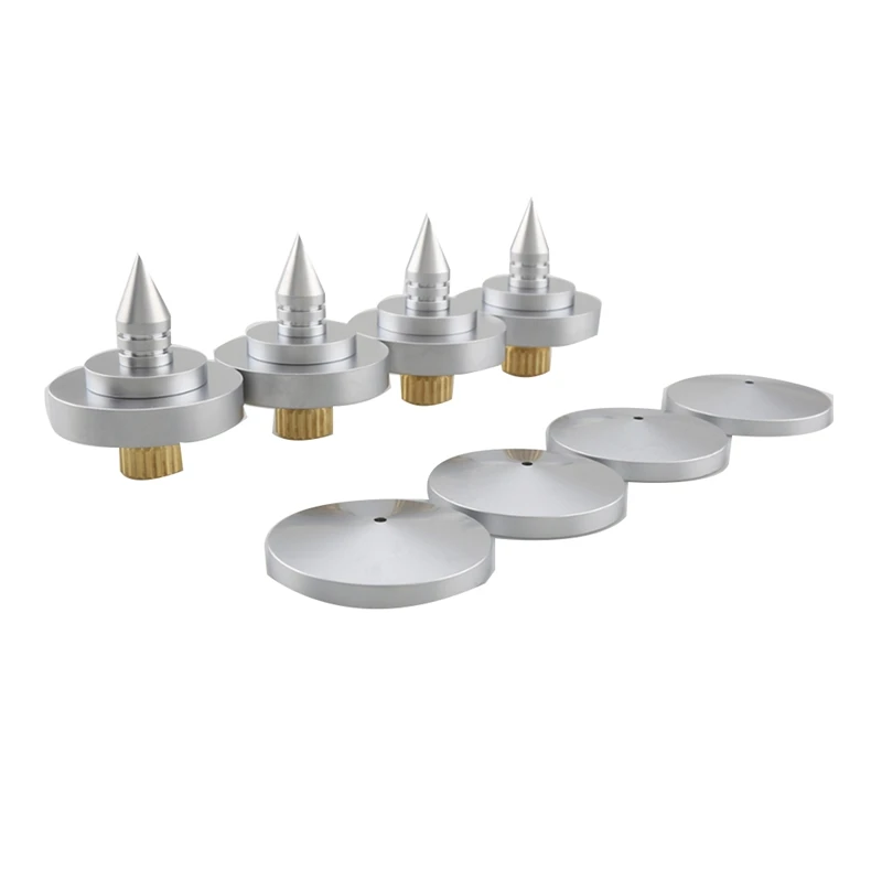 

4 PCS Speaker Spike Isolation Feet Brass Cone Turntable Amplifier Silver Metal Hi Fi Speaker Stand Feet Foot Pad