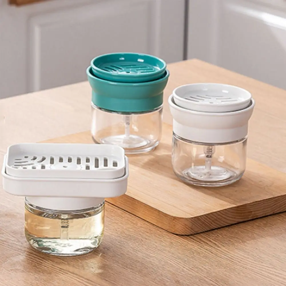 280ml Dish Soap Dispenser Glass with Sponge Holder Kitchen Dish Soap Box Detachable Easy Press Press Type Dispenser