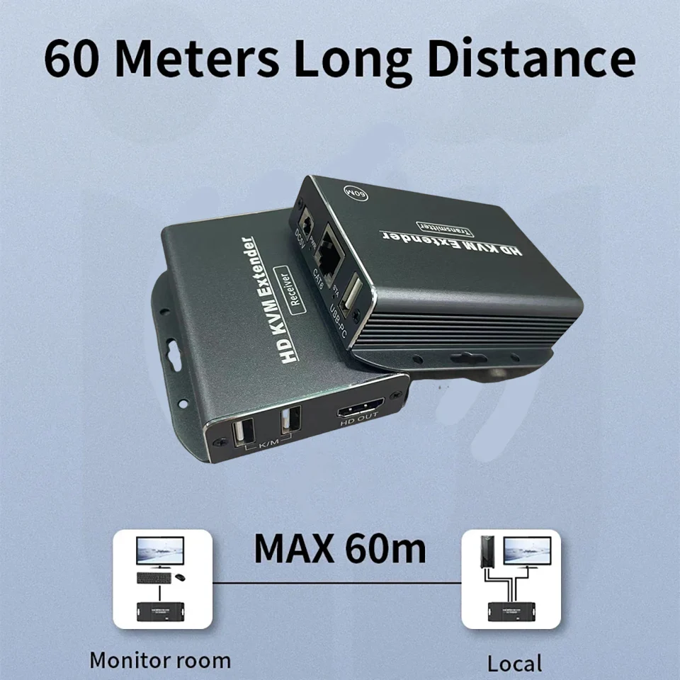 Фото 60 м HD KVM удлинитель через Ethernet Cat5e/6 POC кабель 1080P HDMI USB удлинитель видео аудио удлинитель сплиттер для USB клавиатуры ПК №3