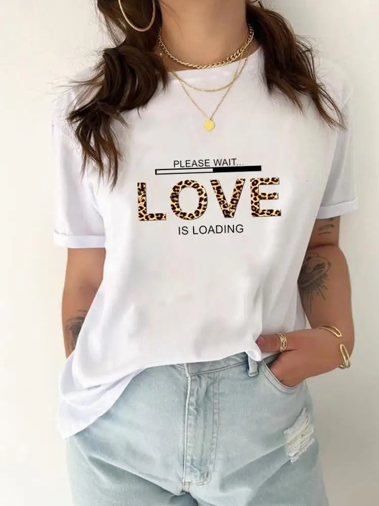

Print T-shirt Top Women Fashion Casual Clothing Female Leopard Love Letter 90s Trend Cute Graphic T Shirt Short Sleeve Tee