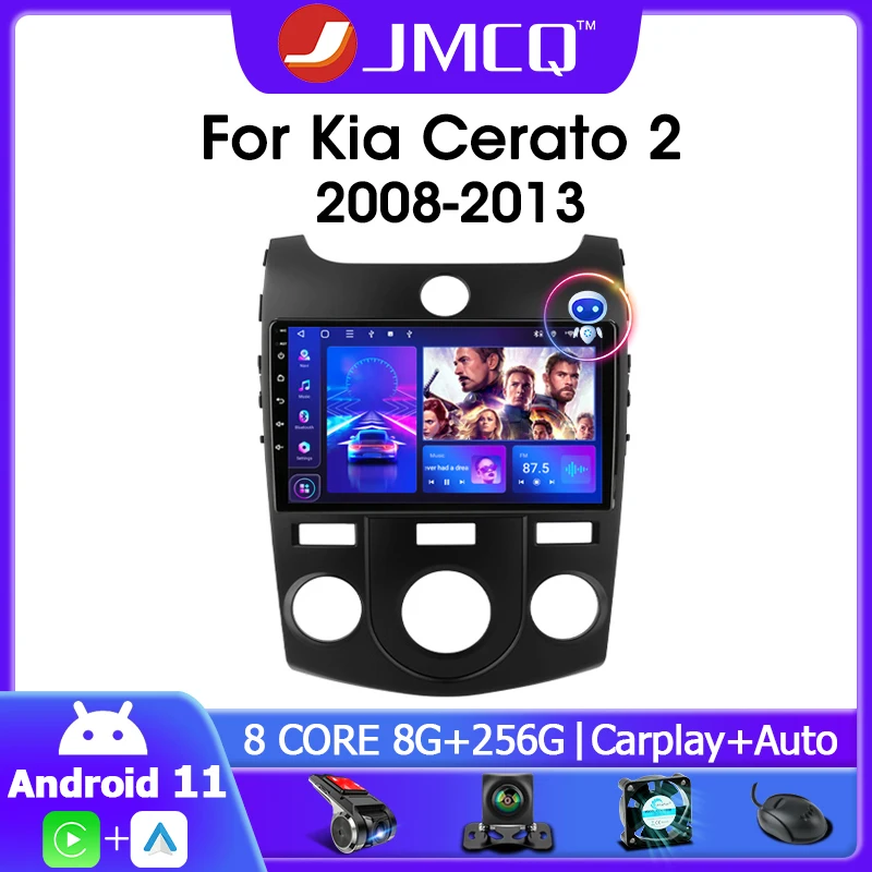 

JMCQ 9" Android 11.0 Car Radio Multimedia Video Player Navigation GPS For Kia Cerato 2 TD 2008-2013 4G Carplay 2din Head Unit