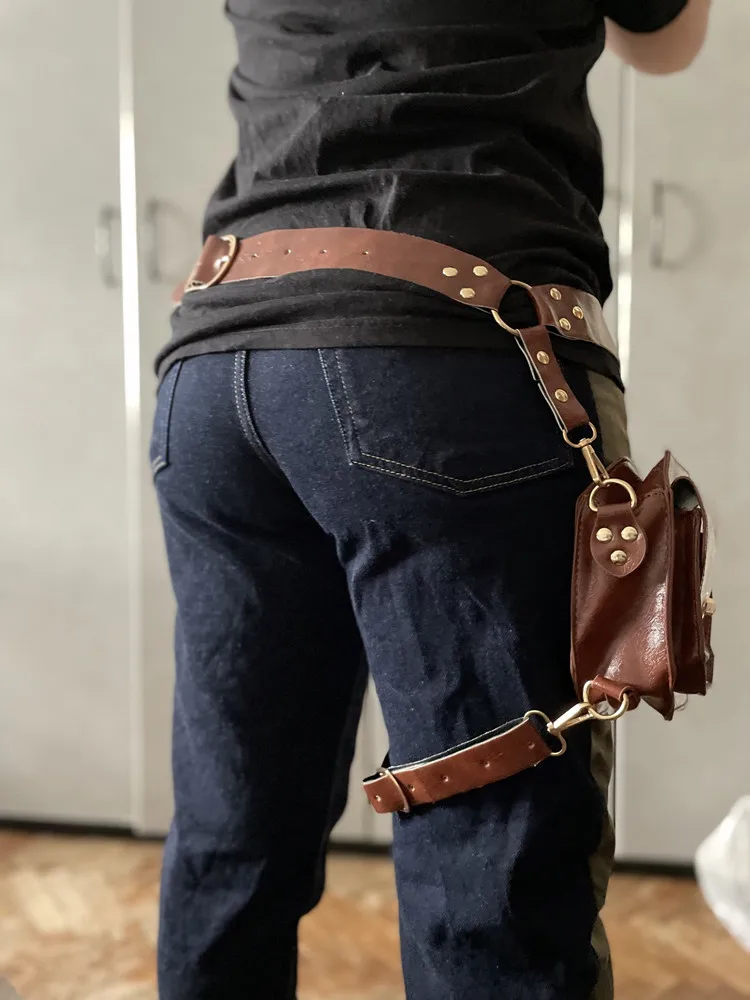 Steam Punk Retro PU Waist Bag Hip Packs For Women's Crossbody Cross Multi-function Outdoor Leg Phone Pouch Fanny Pack Belt Bag