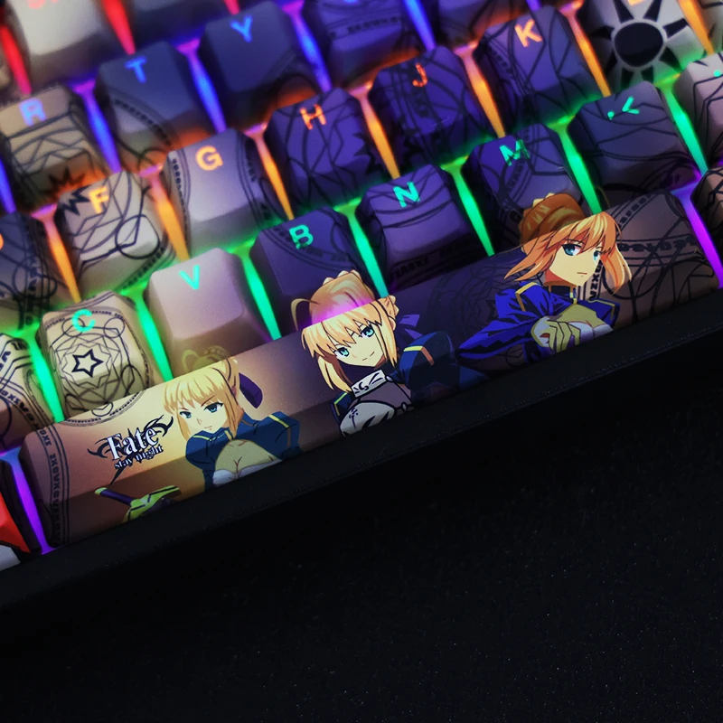 Chaves Conjunto Pbt Tintura Subbed Keycaps dos Desenhos Animados Anime Gaming Key Caps Oem Perfil Backlit Keycap para o Sabre da Noite do Destino Estadia Altria 108 - Imagem 3
