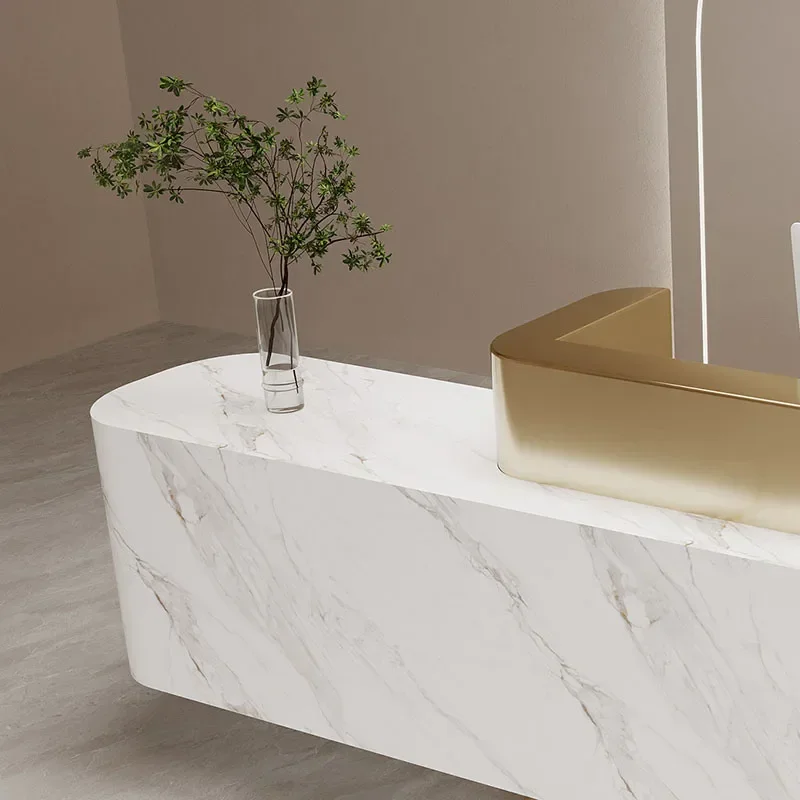 Service Standing Reception Desk Luxury Counter Modern Desktop Reception Desk Corner Writing Toonbank Receptie Office Furniture