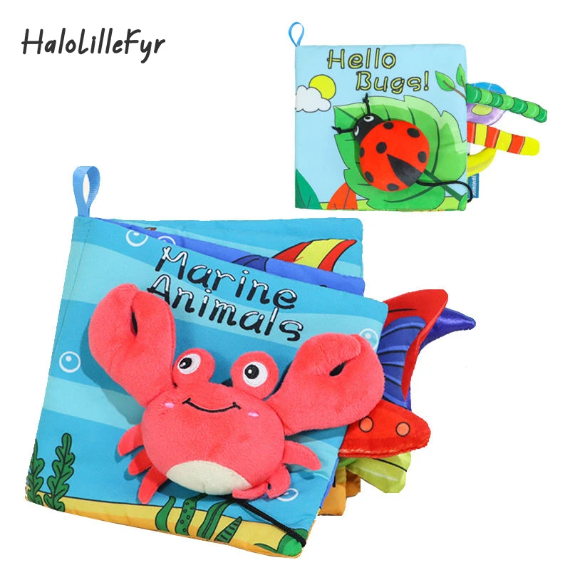 

Soft fabric Baby Cloth Book Cute Insect and Marine Animals Crab Animal Tails Books for Infant Sensory Development Education Toys