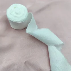 Elegant Green Beige Frayed Edge Cotton Gauze Ribbon for Wedding and Bridesmaid Decorations (12)