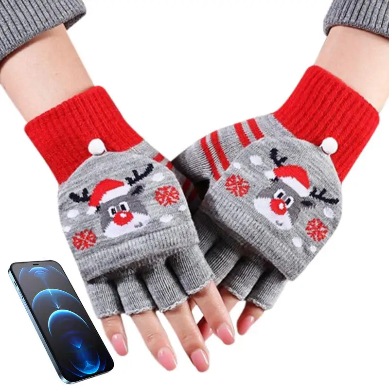 

Heated Gloves For Men Women Christmas-theme Touch-screen USB Rechargeable Warm Gloves Winter Thermal Waterproof Windproof