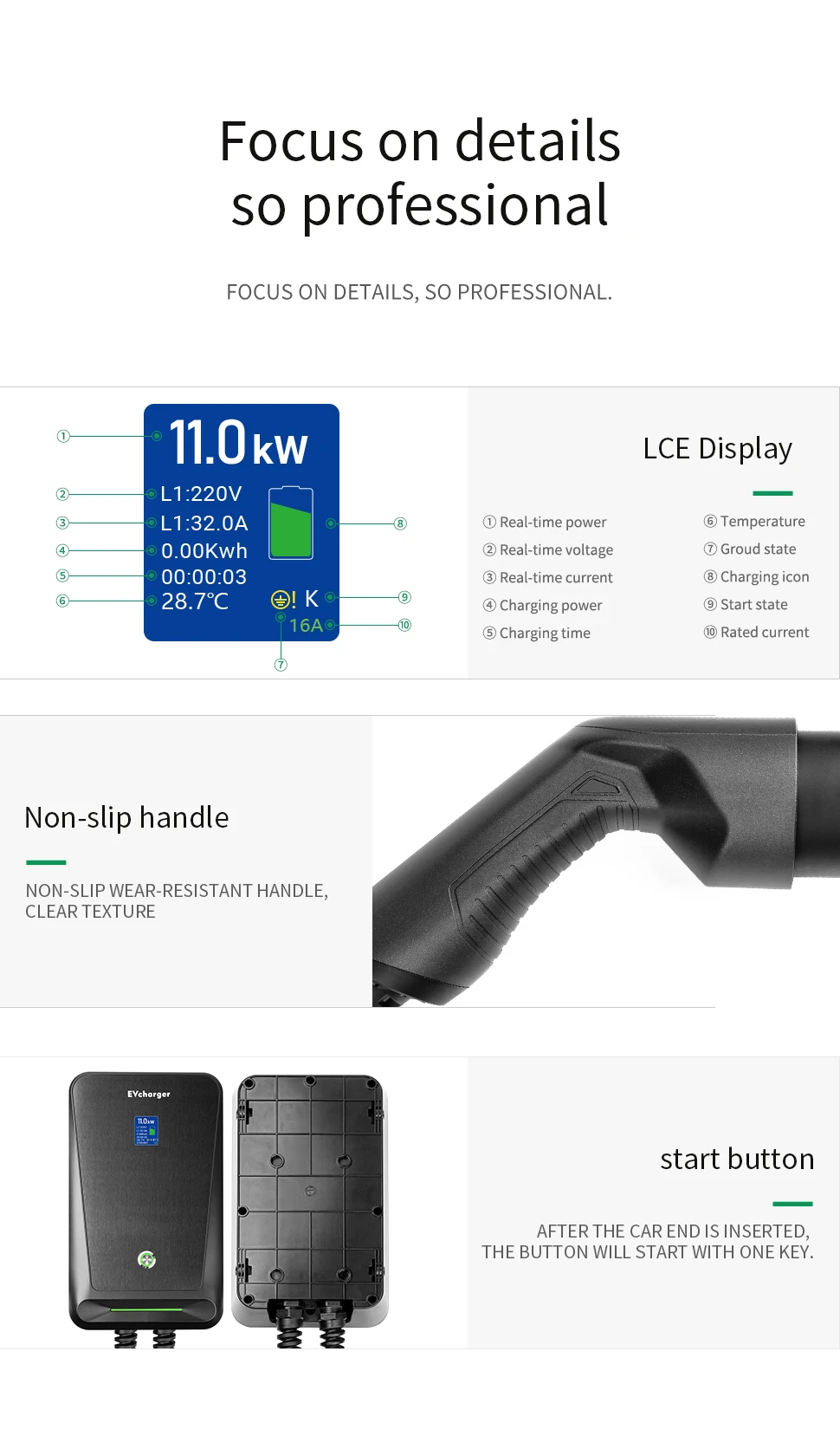 EV Charger Type 2 APP Wifi Control 16A 3 Phase Electric Car Charging Station EVSE Wallbox with 6.1M Cable 11KW 39