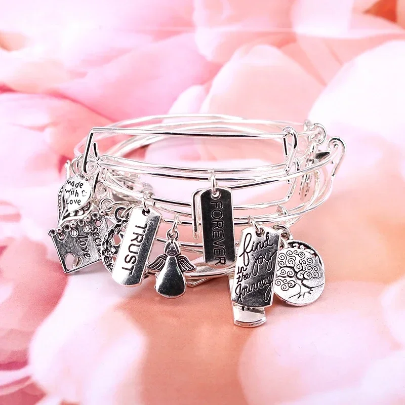 5pcs Bangle Set Hope Dream Forever Trust Charm Bracelets for Women