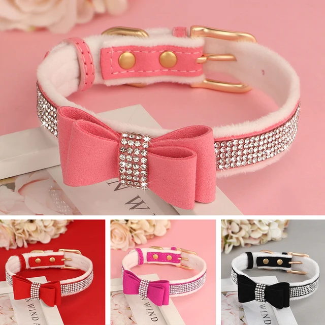 Cute Bowknot Dog Collar Bling Rhinestone Small Dogs Cat Collars Soft Velvet Pet Puppy Necklace Warm Glitter For Dogs Chihuahua Cute Bowknot Dog Collar Bling Rhinestone Small Dogs Cat Collars Soft Velvet Pet Puppy Necklace Warm Glitter For Dogs Chihuahua
