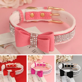 Bling BowKnot Small Velvet Pet Collar 1