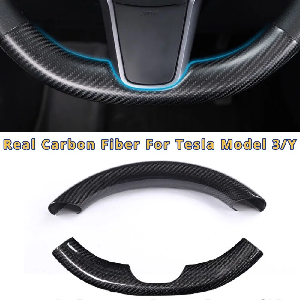 

Чехол на руль из настоящего углеродного волокна для Tesla Model 3, модели 2017-2023, защелкивающиеся Чехлы, модификация интерьера, украшение