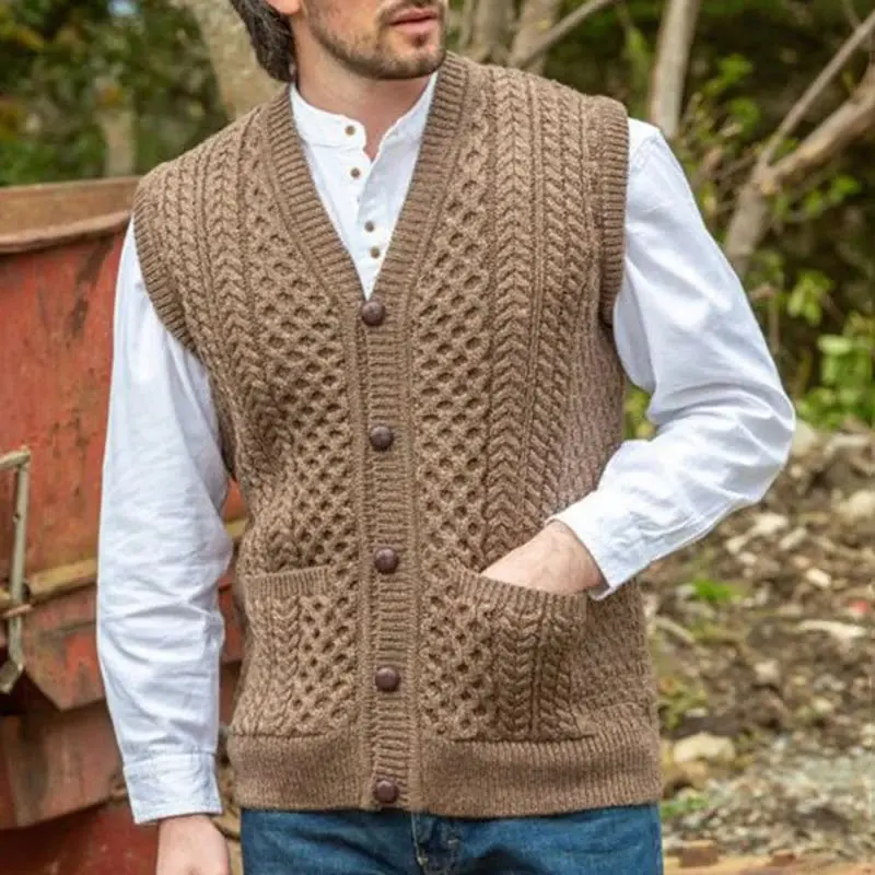 

New Men's Autumn And Winter Sleeveless Woolen Vest Slim Solid Color Twist Sweater Vest Man