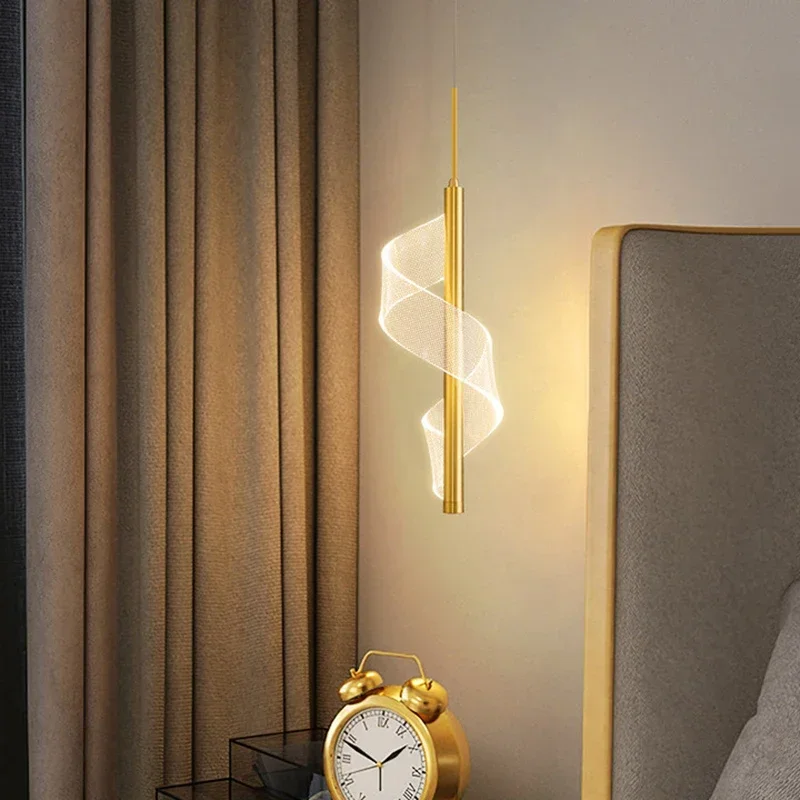 Modern LED Acrylic Wall Lamp Pendant Lamp Creative Spiral Bedside Chandeliers For Home Decor Indoor Lighting Bedroom TV Backdrop