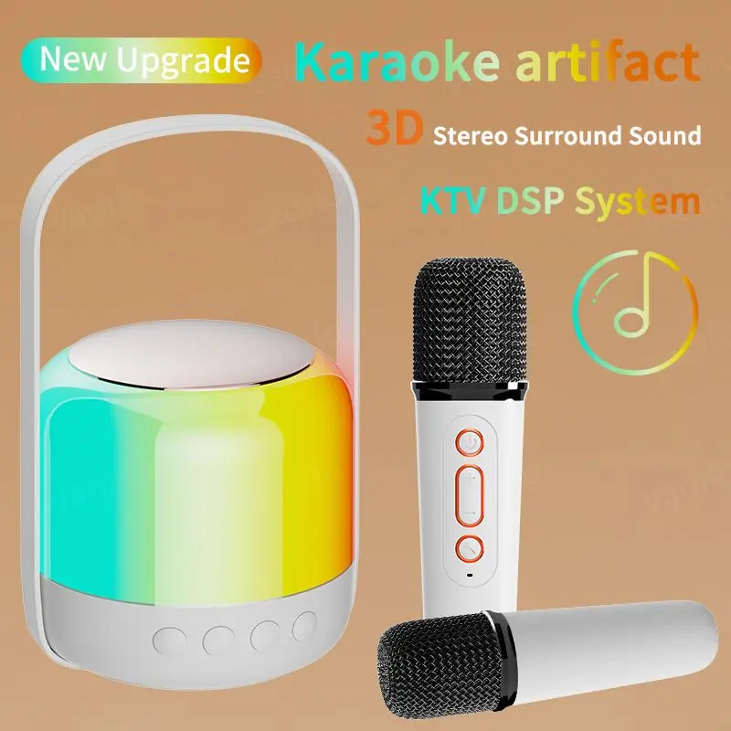 RGB Colorful LED Light Bluetooth 5.3 PA Speaker Wireless Dual Microphones Karaoke Machine KTV DSP System 3D HIFI Stereo Surround