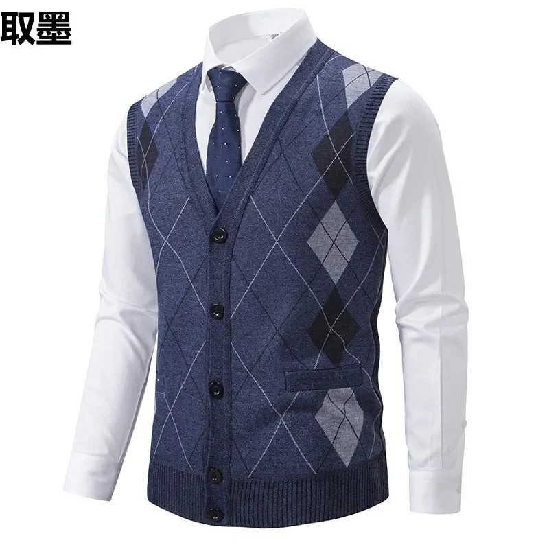 Men's Autumn/Winter Knitvest Single-Breasted Sweater Vest Casual Business Fashion Slimming Smooths Your Silhouette Motorcycle Ri