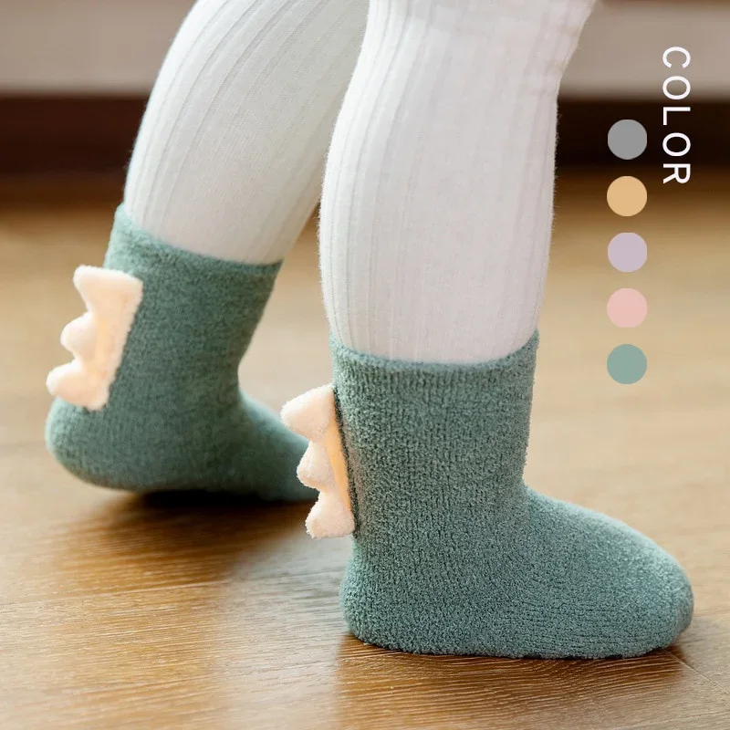 2Pairs Lovely Cute Cartoon Dinosaur Kids Baby Socks Girl Boy Non-slip Floor Socks Animal Infant Soft Cotton Thick Warm Leg Socks