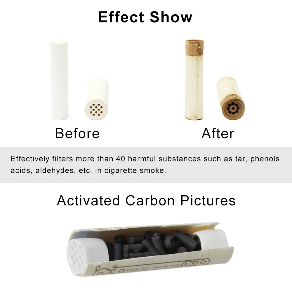 250Pcs Tobacco Smoking Pipe Filters 9mm Activated Carbon Tube Paper Filter Double Plastic Sided Smoking Active Charcoal Tools 6