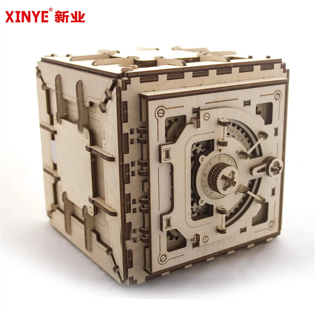 

Creative wooden 3D jigsaw puzzle mechanical lock box safe diy wooden storage jewelry box educational toys