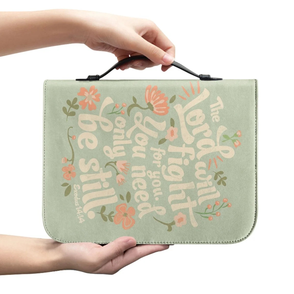 New Leather Bible Cover Carrying Text Floral Design Book Case Church Bag Bible Protective Handle Zippered Pocket Perfect Brand
