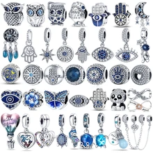 Charms Plata De Ley 925 Evil Eye Uil Hot Air Ballon Blauw Charms Fit Voor Pandora Originele Armband Diy Sieraden maken
