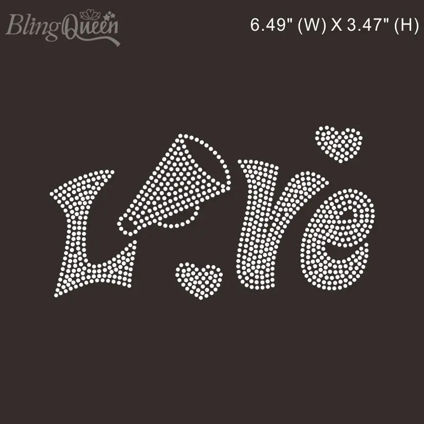 

BlingQueen Iron on Rhinestone Appliques, Love Cheer Design, 25Pcs Lot