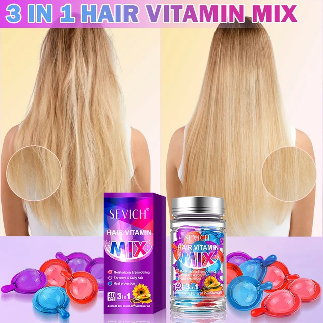 Capsules de Vitamine pour Cheveux Mélangés, Soin Capillaire Réparateur, Maltraité, Frisé, Soyeux, Hydratant, Lissant, Nourrissant, 40 Pièces 1