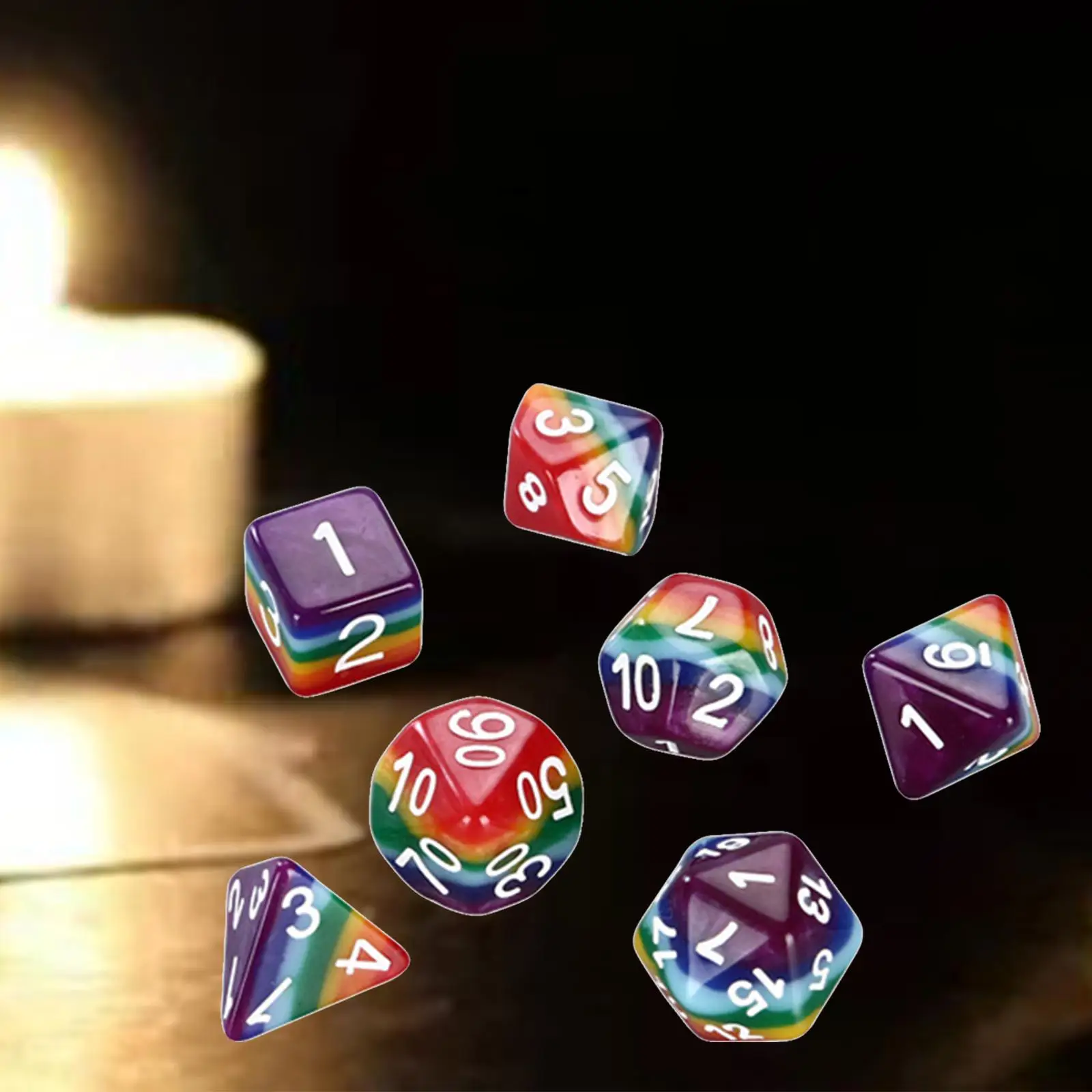 Polyhedral Dices Set Rainbow Colors Mulit-Sided Dices D4 D6 D8 D10 D12 D20 Board Game Acces for Rple Playing Table Games 7Pieces