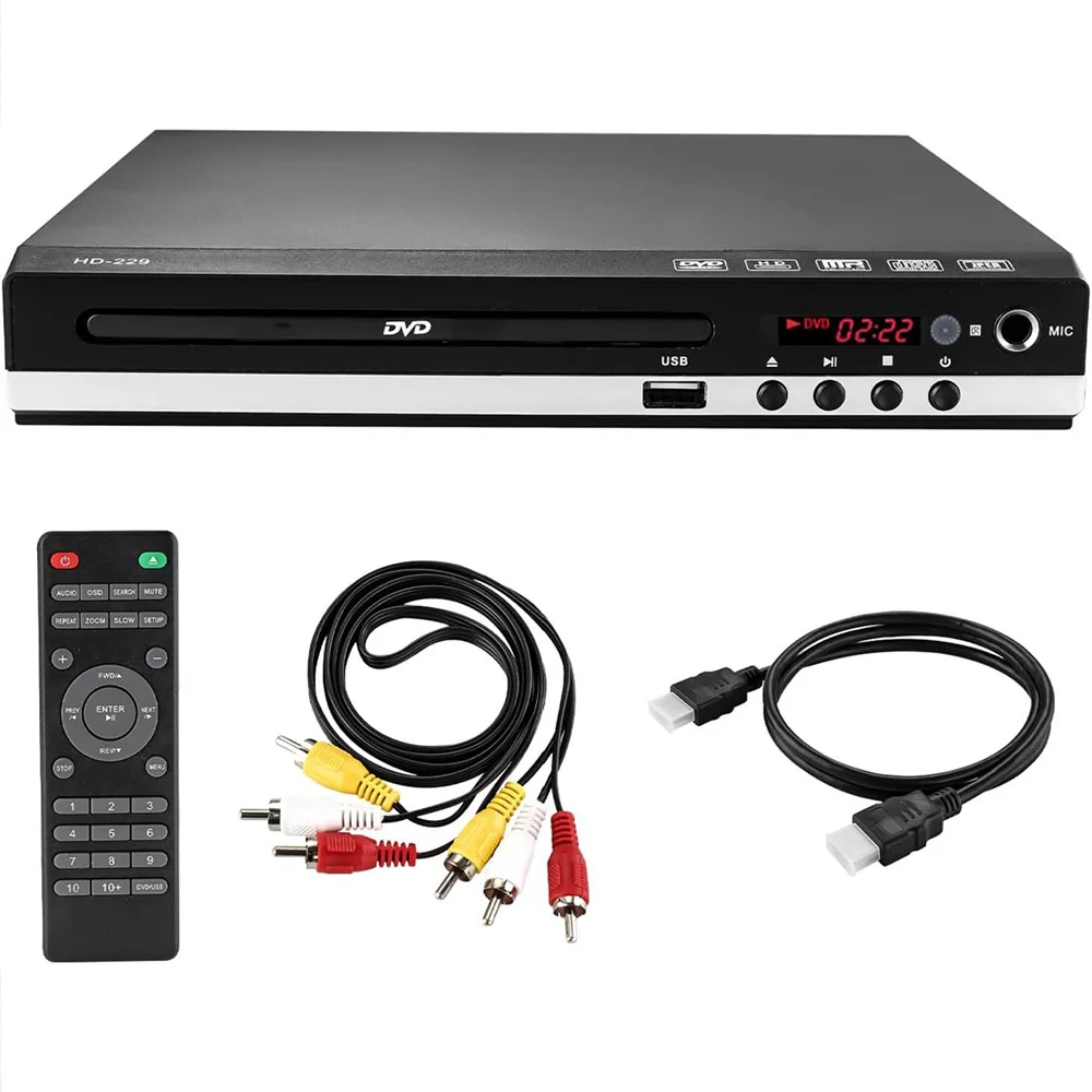 

Home DVD Player VCD CD Disc Media Player Digital Multimedia with AV Output Remote Control USB Mic HD 1080P DVD-229 Player Box