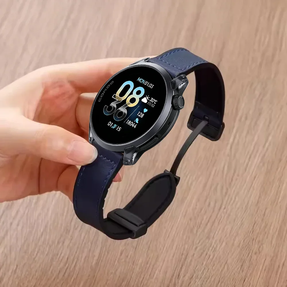 Dual-Tone Silicone and Leather Adjustable Watch Strap, 22mm/20mm