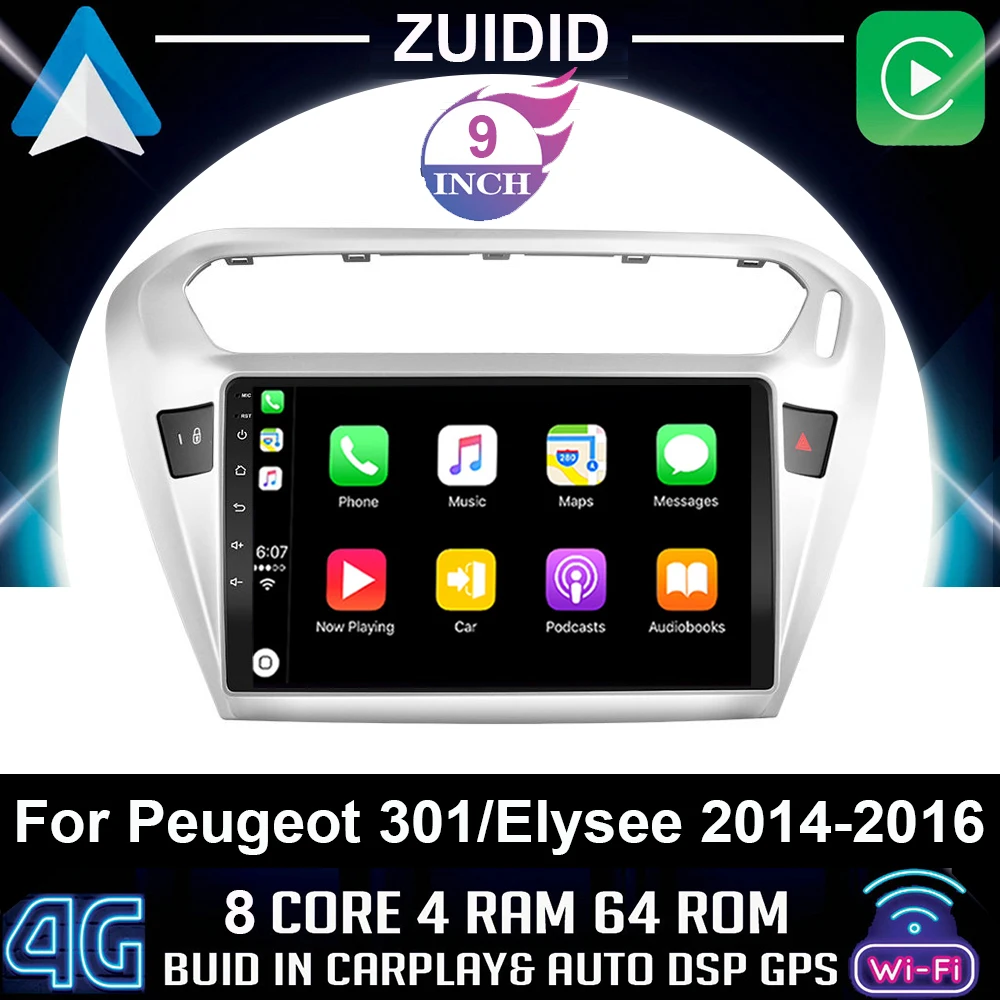 

Car Stereo for Peugeot 301 CITROEN Elysee 2013-2018 Octa Core Android 10.0 Car DVD GPS Navigation Player Deckless Radio wifi