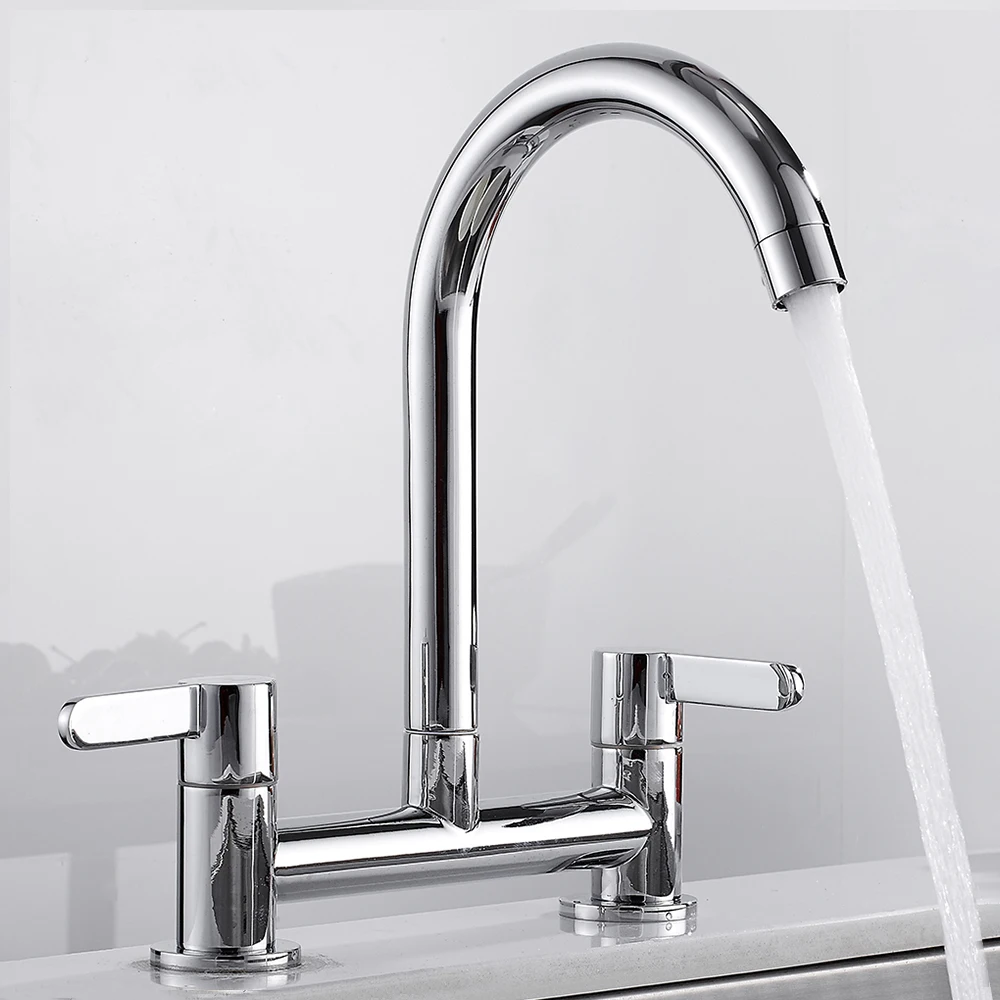 

Double Handle Control Bathroom Faucets Solid Brass Two Seat Elbow Kitchen Faucet Hot Cold Wash Mixing Sink Faucet Filter