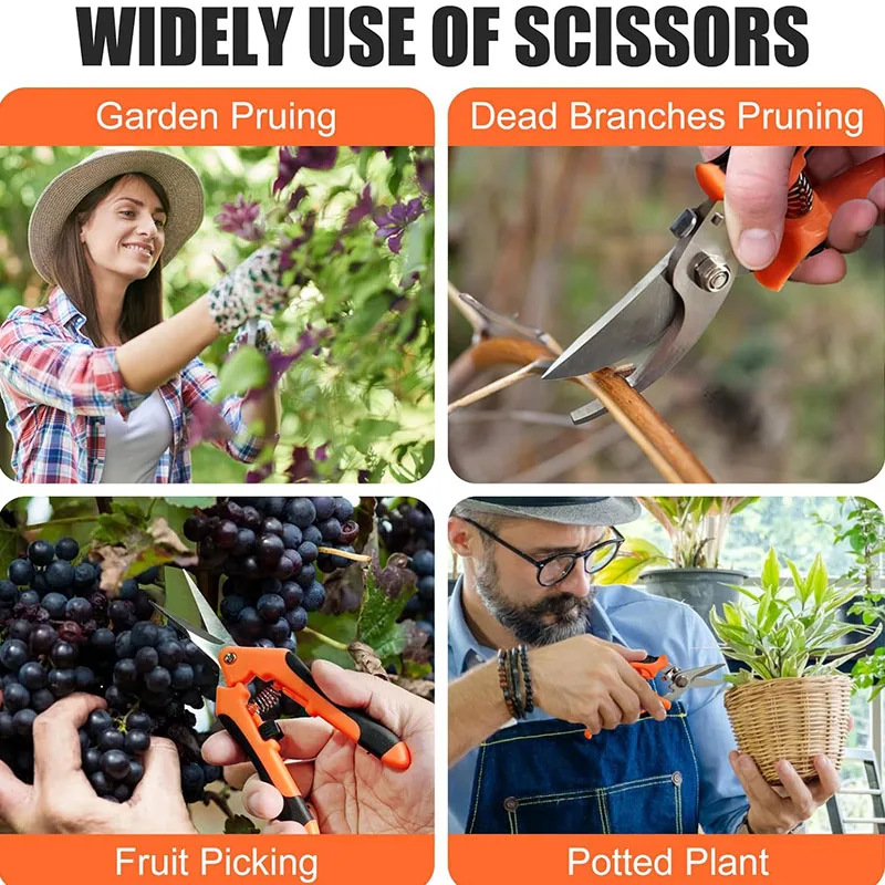 Gardening Tools Scissors 4PCS Garden Scissors Set With Sharpening Stone Stainless Steel Pruning Shears Sharp Blades Curved garden scissors pruning shears garden tools garden pruner