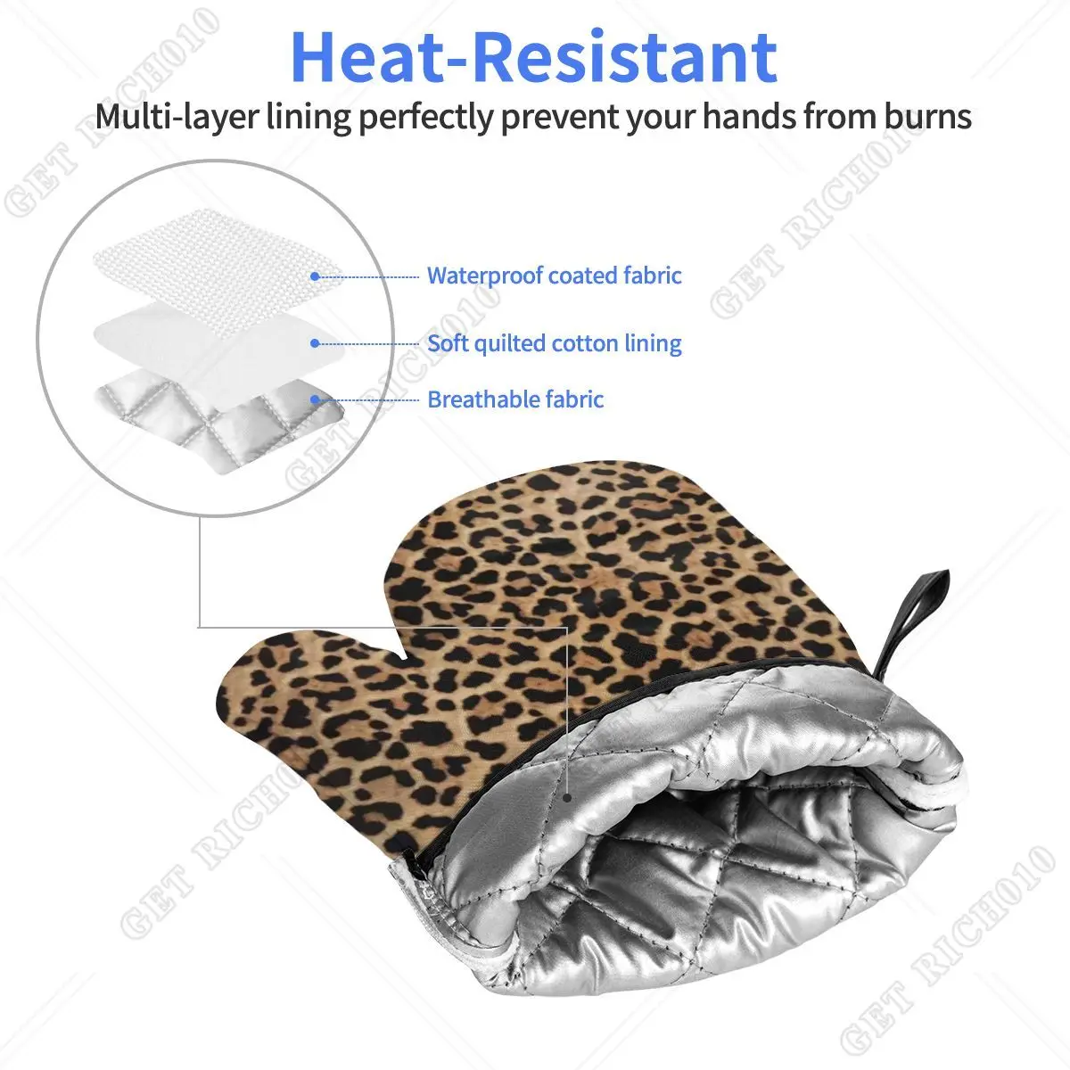 Animal Print Leopard Brown Set of 2 Baking BBQ Heat Resistant Cooking Oven Gloves Microwave Kicthen Accessories