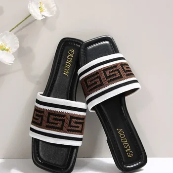 Fashionable Classic Simplicity Sandals Slides Women New Slippers Cloth Cover Letter Outdoor Casual Flat Bottom Slippers Women 1