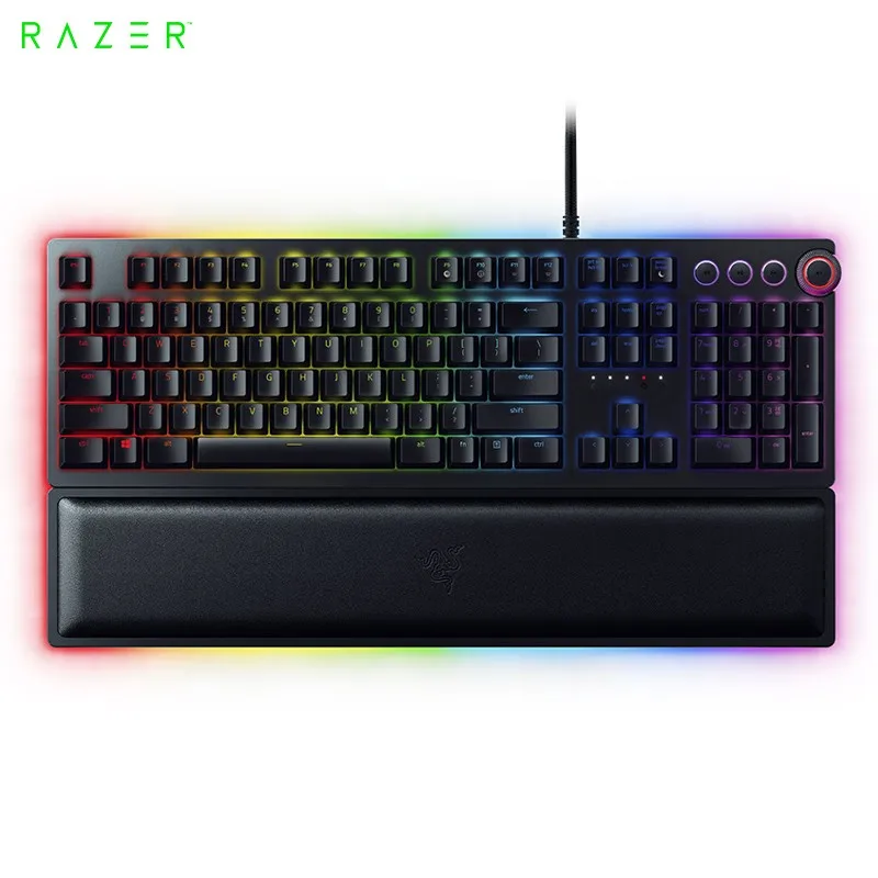 Фото Механическая игровая клавиатура Razer HUNTSMAN ELITE с зелеными переключателями, тактильная яркая зеленая фотоподсветка для ПК и ноутбука №2