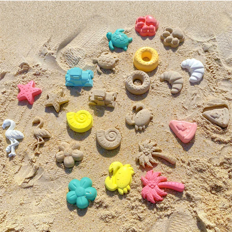 Beach Toy Sand Mold Sand Printing Seaside Sand Digging Tool Accessories Wheat Straw Donut Engineering Vehicle 12-Piece Combinati - 2