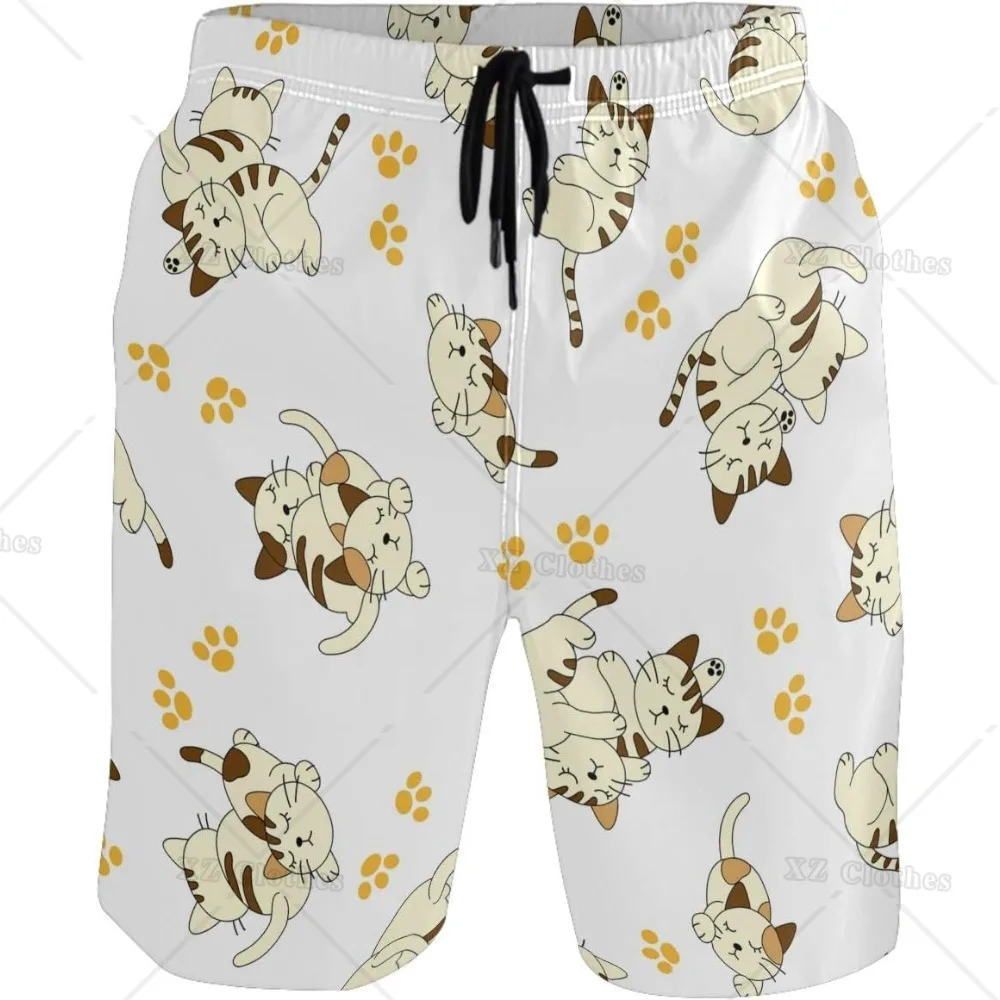 

Cute Animal Cat Dog Panda Fashion Style Men's Casual Polyester Beach Shorts Quick Dry Swim Shorts with Side Pockets