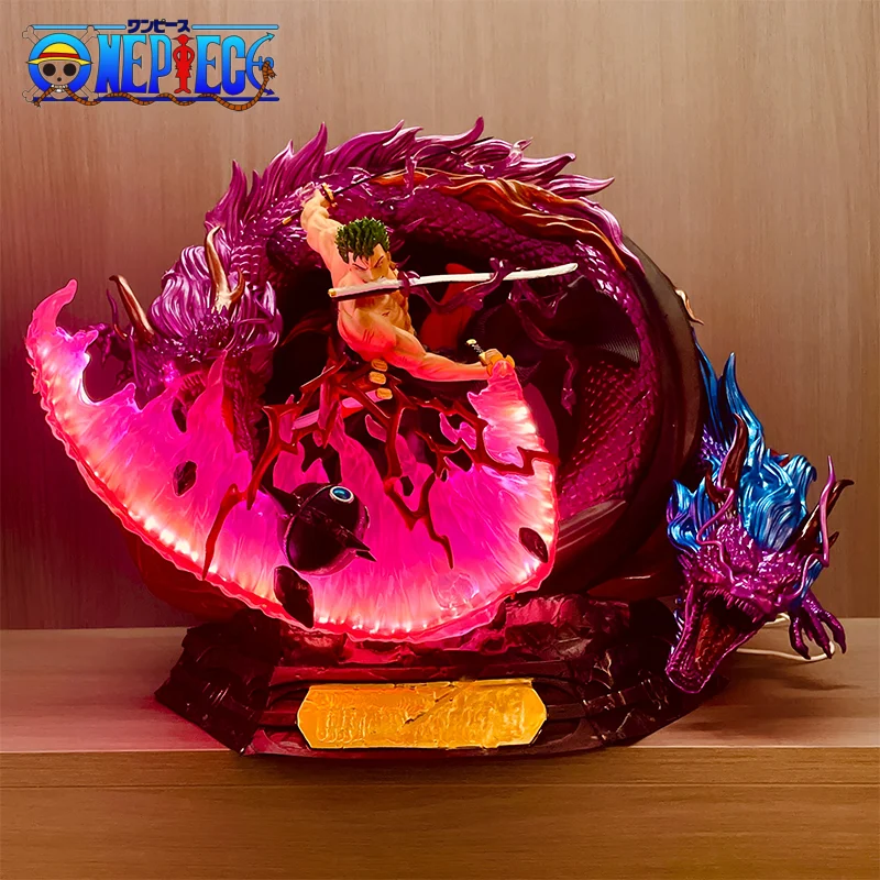37Cm One Piece Gk Statue Tornado Battle Scene Solon Double Head Glowing Hand Model Box Decoration Collection Edition Toy Gift