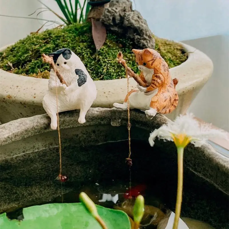 Creative Aquarium Decoration 8 Style Small Fishing Cat Aquarium Accessories Landscaping Ornament Fish Tank Accessories DIY