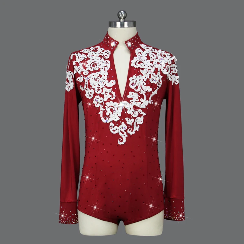 

Red Professional Men's Latin Dance Competition Costume Ballroom Dress Man Top Dports Wear Prom Kids Outfit Cocktail Samba