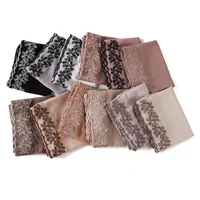 New Pearl Chiffon Lace Long Scarf Scarves Shawls Wrap Headscarf Women Muslim Hijab Islam Stole Bufanda Foulard Bandanas Turbante
