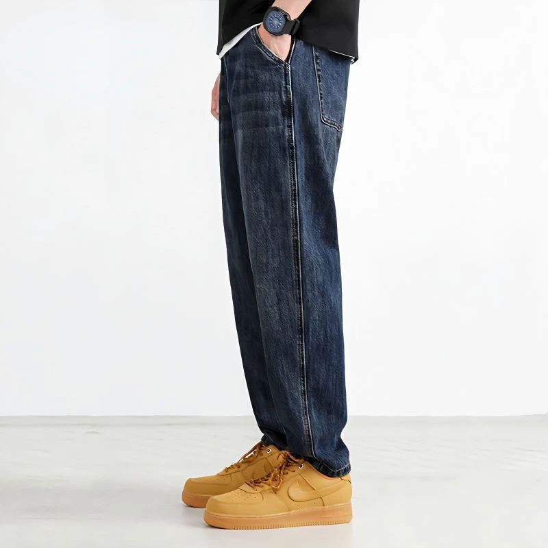 

2023 New Autumn and Winter Men's Jeans Vintage Solid Color Elastic Classic Jeans Men Slim Fashion Denim Trousers Male G84