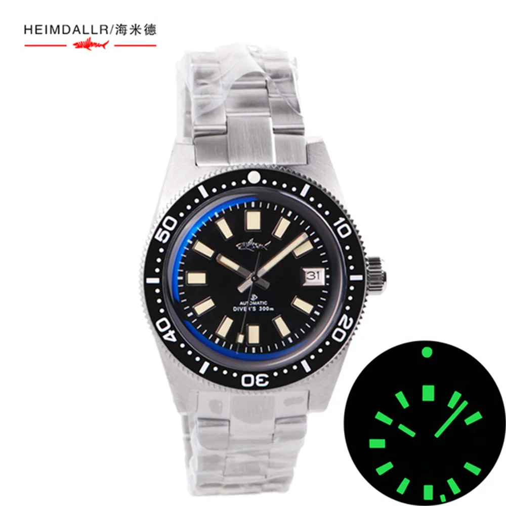 Heimdallr 62Mas Orologio Automatico Da Uomo Nh35A Orologio Subacqueo Meccanico 300M Orologi Resistenti All'Acqua Quadrante Luminoso Vintage Sharkey