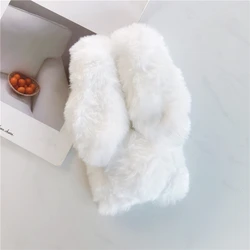 Luxurious Soft Plush Warm Winter Furry Rabbit Bunny Fur Phone Case Cover for Honor X6 (White)