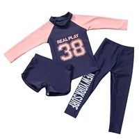 3Pcs Kids Girls Colorful Print Swimsuit Swimwear Long Sleeve Top+Shorts with Pants Set Sun Protection Rash Guard Swimming Outfit 5